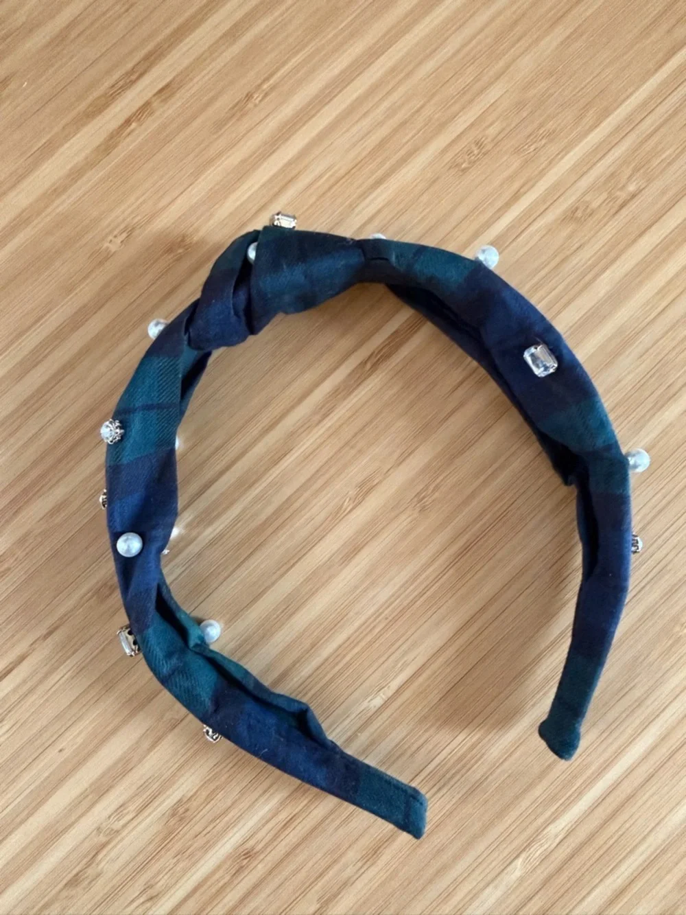 🎀PICK 5/$25🎀 J.Crew Tartan Crystal Knot Headband in Blackwatch Plaid Green
